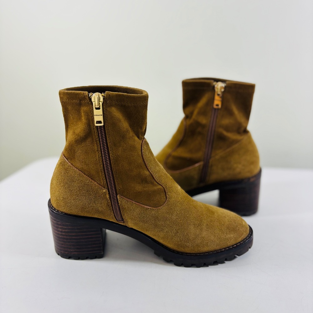 Coach Joy Suede Women's Leather Raw Umber Ankle Boots Sz 6B - Picture 6 of 11